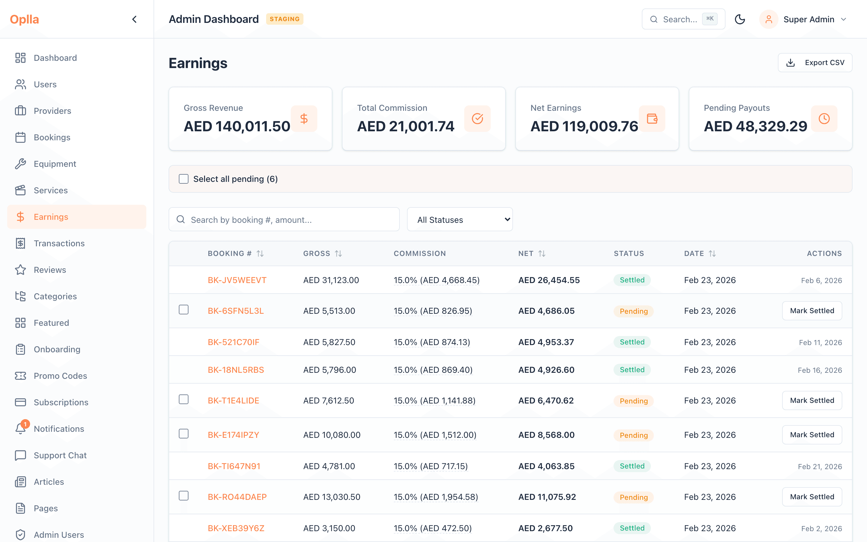 Earnings & settlements